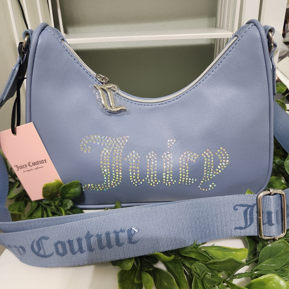 Juicy Couture Blue Rhinestone Slate Blue Embellished Crossbody Bag